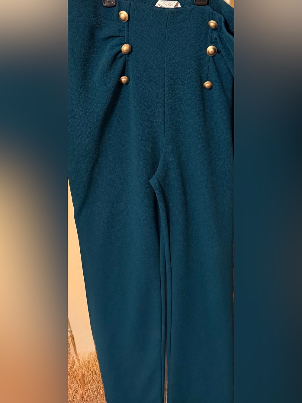SHEIN Teal High-Rise Straight Leg Pants with Gold Buttons